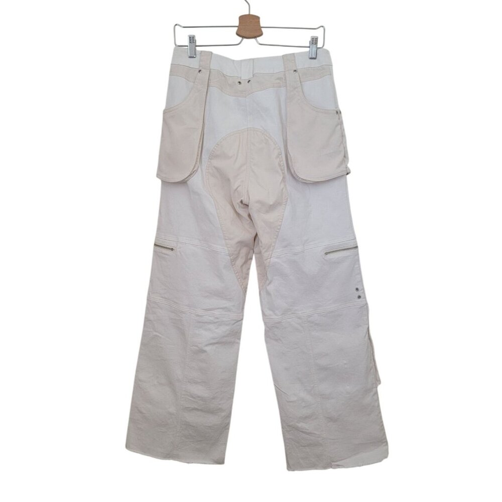 I.AM.GIA. BLAZE Raw Hem High Waisted Cargo Streetwear Pants Cream Women’s Sz L - Picture 2 of 12